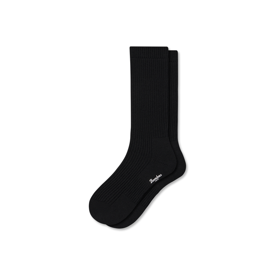Men's Merino Cashmere Blend Fine Rib Calf Socks - Light Cushion
