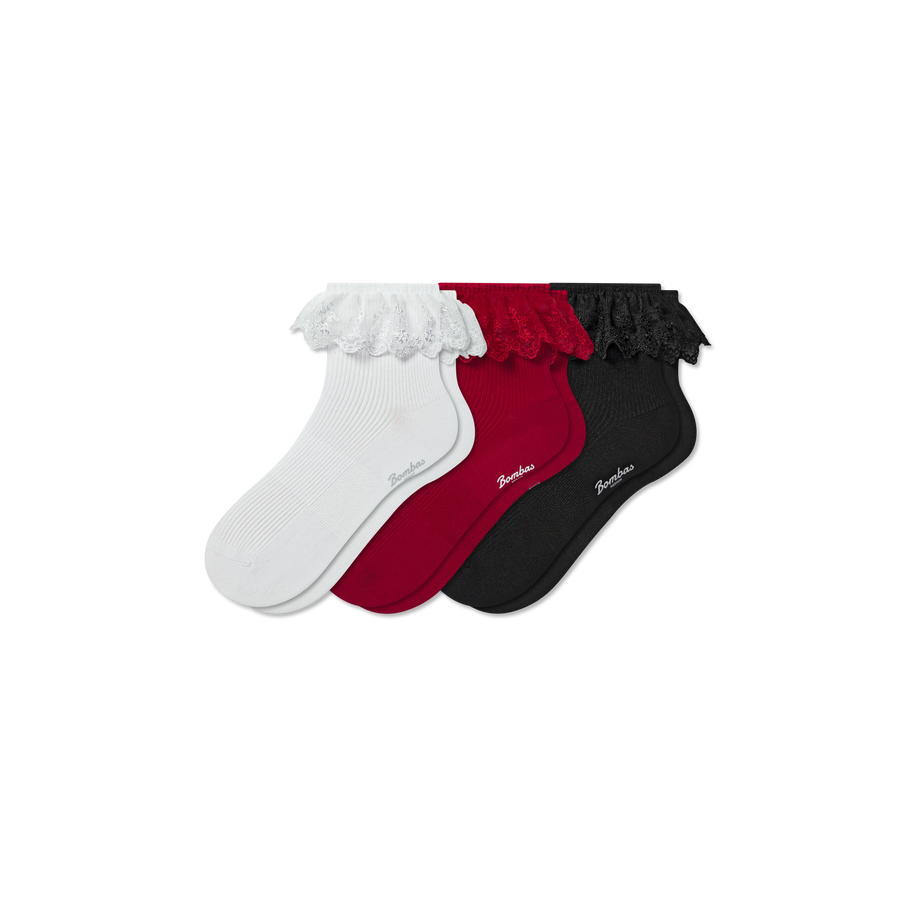 Women’s Ruffle Lace Quarter Sock 3-Pack - Ready Pair