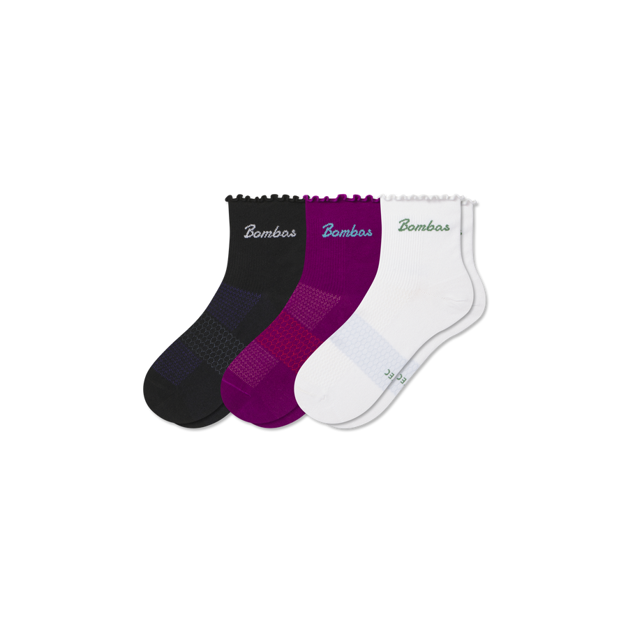 Women’s Ruffle Sport Quarter Sock 3-Pack - Clean Finish