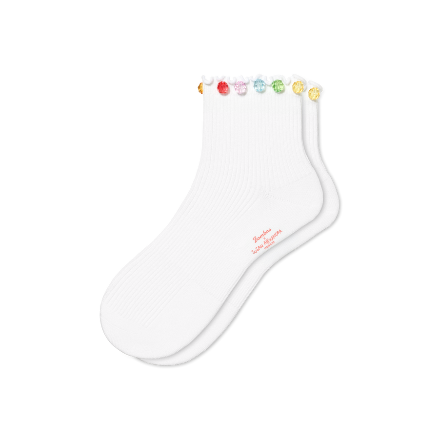 Bombas x Susan Alexandra Embellished Ruffle Rib Quarter Socks - Ready Pair