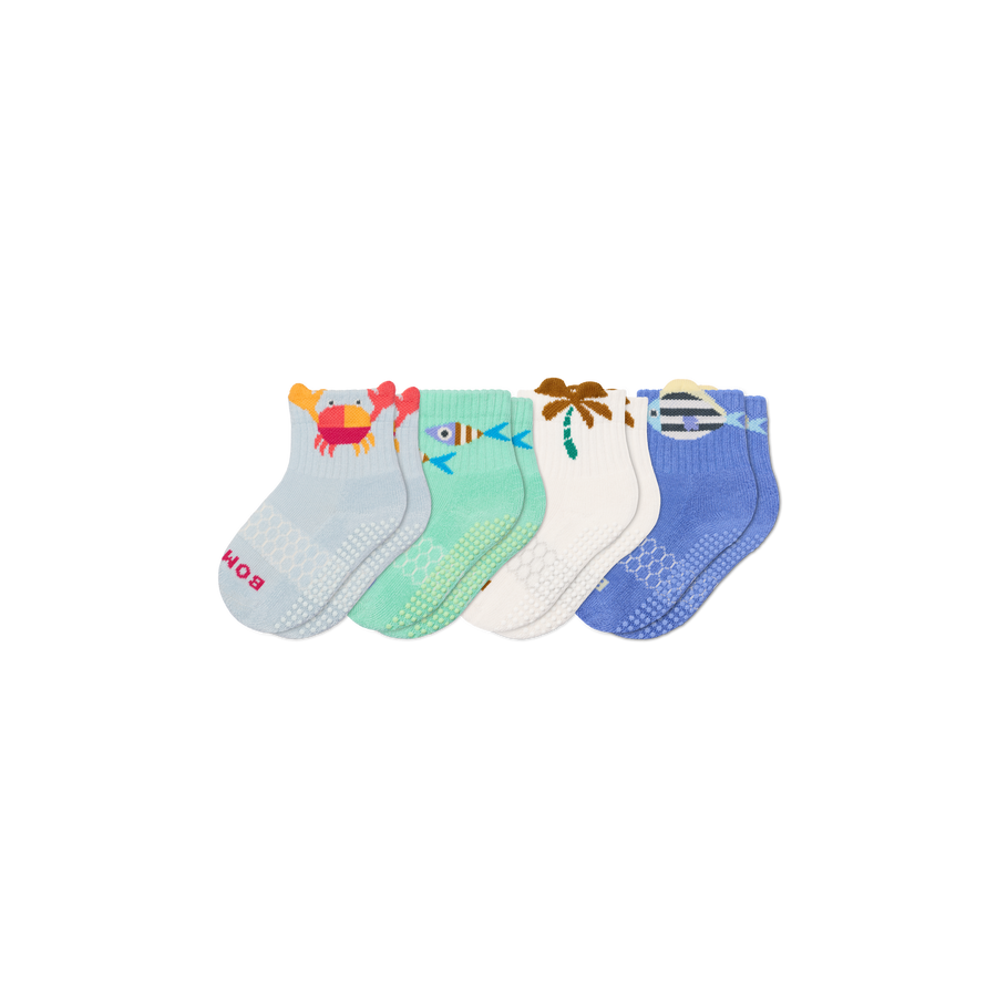 Toddler Seaside Gripper Calf Sock 4-Pack - Clean Finish