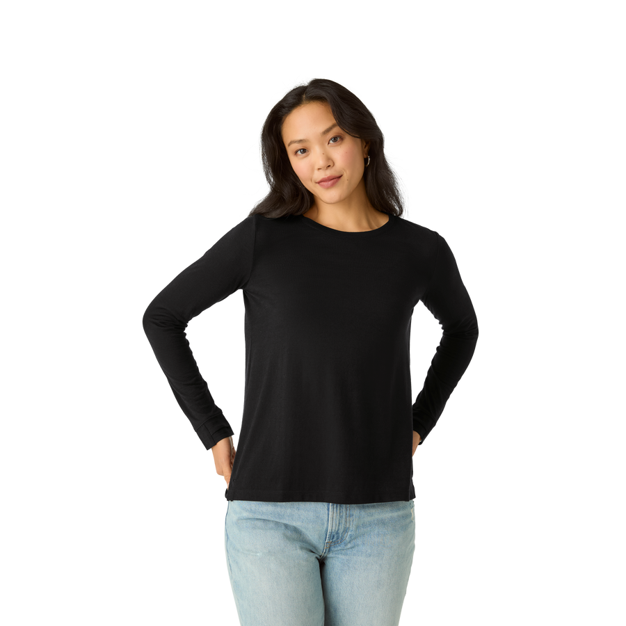 Women's Merino Wool Blend Crew Neck Long Sleeve T-Shirt - Simple Support