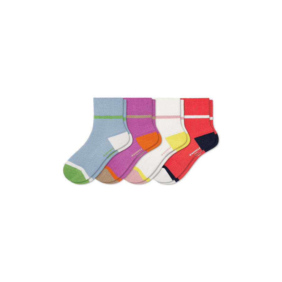 Youth Ribbed Quarter Sock 4-Pack - All Day Fit