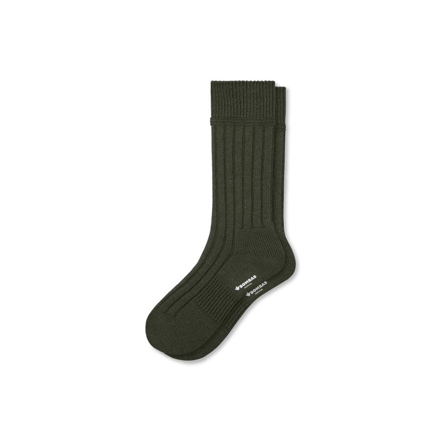 Men's Merino Cashmere Blend Rib Calf Socks - Light Cushion