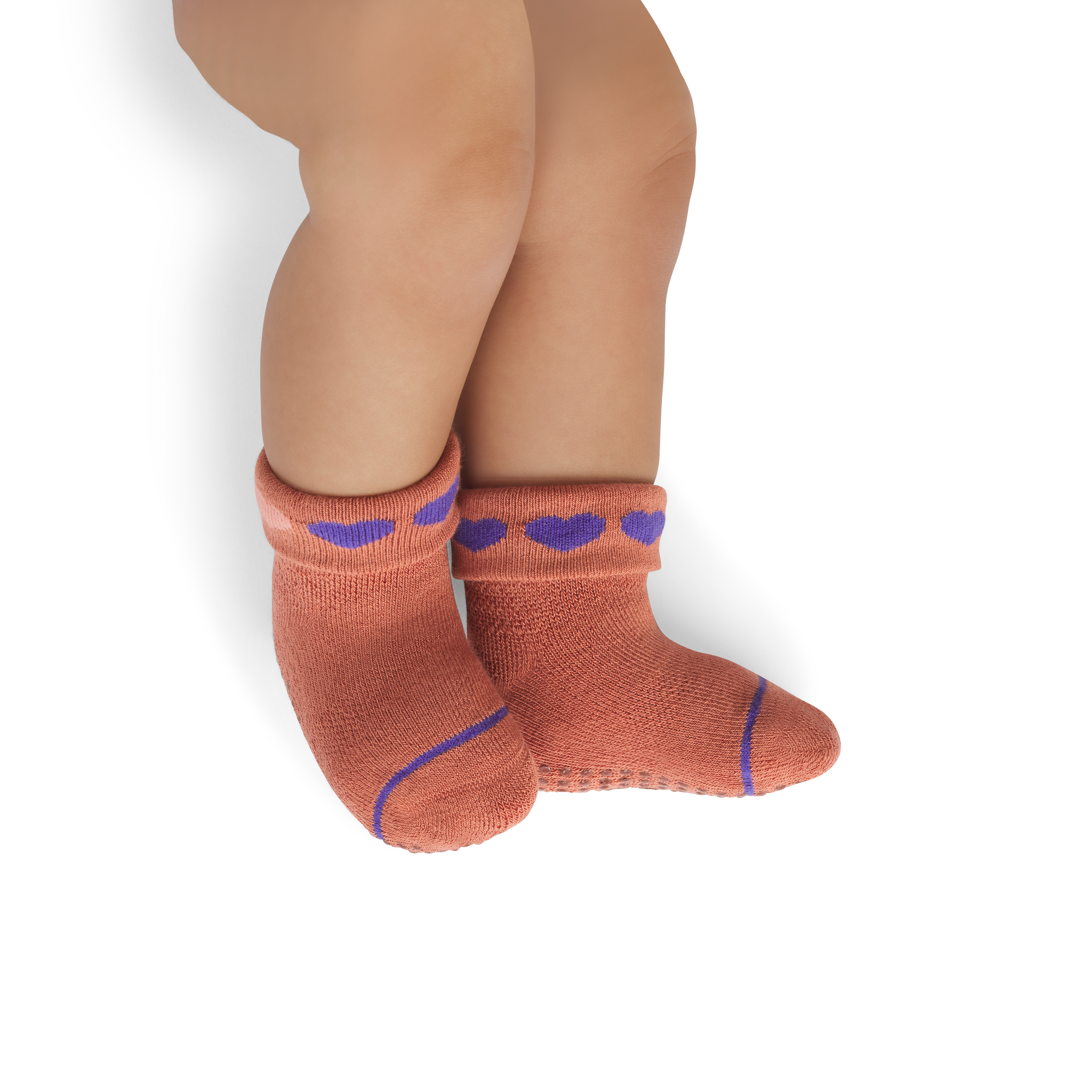 Valentine's Gripper Calf Socks (6-12 Months) - Washed Terracotta BO1 [8657]