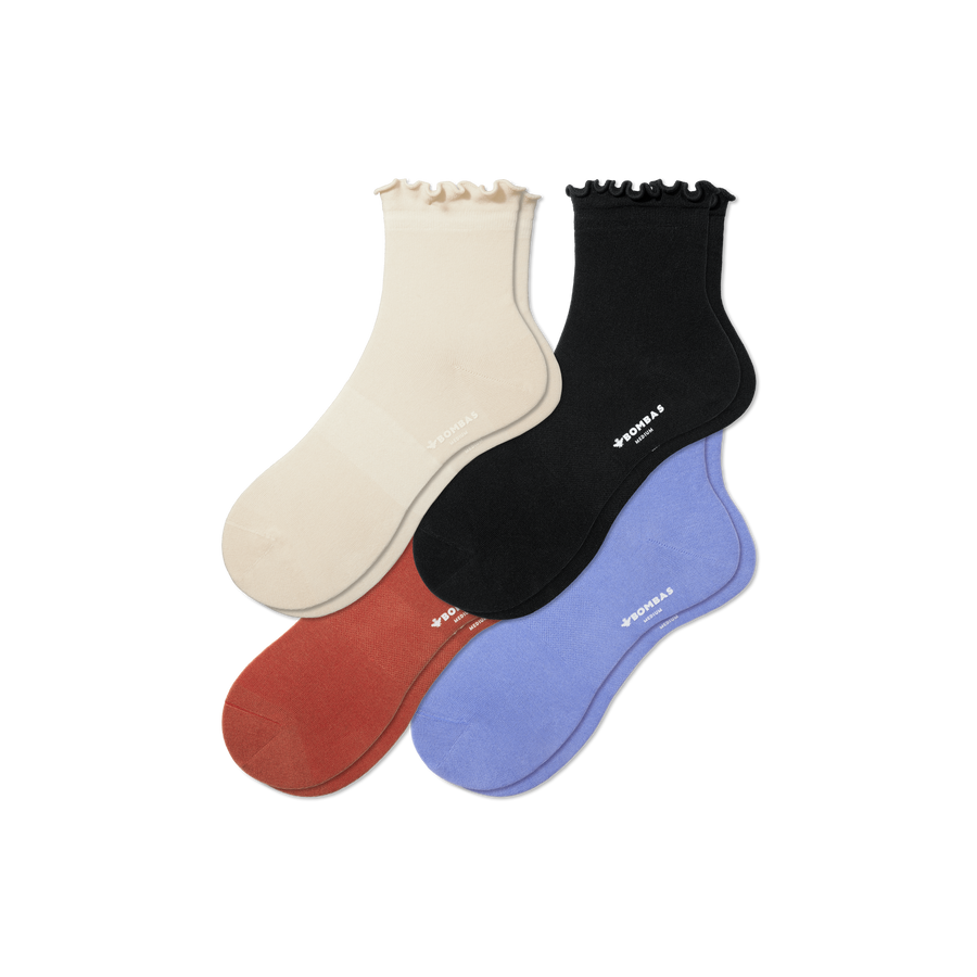 Women's Frill Quarter Sock 4-Pack - Simple Style