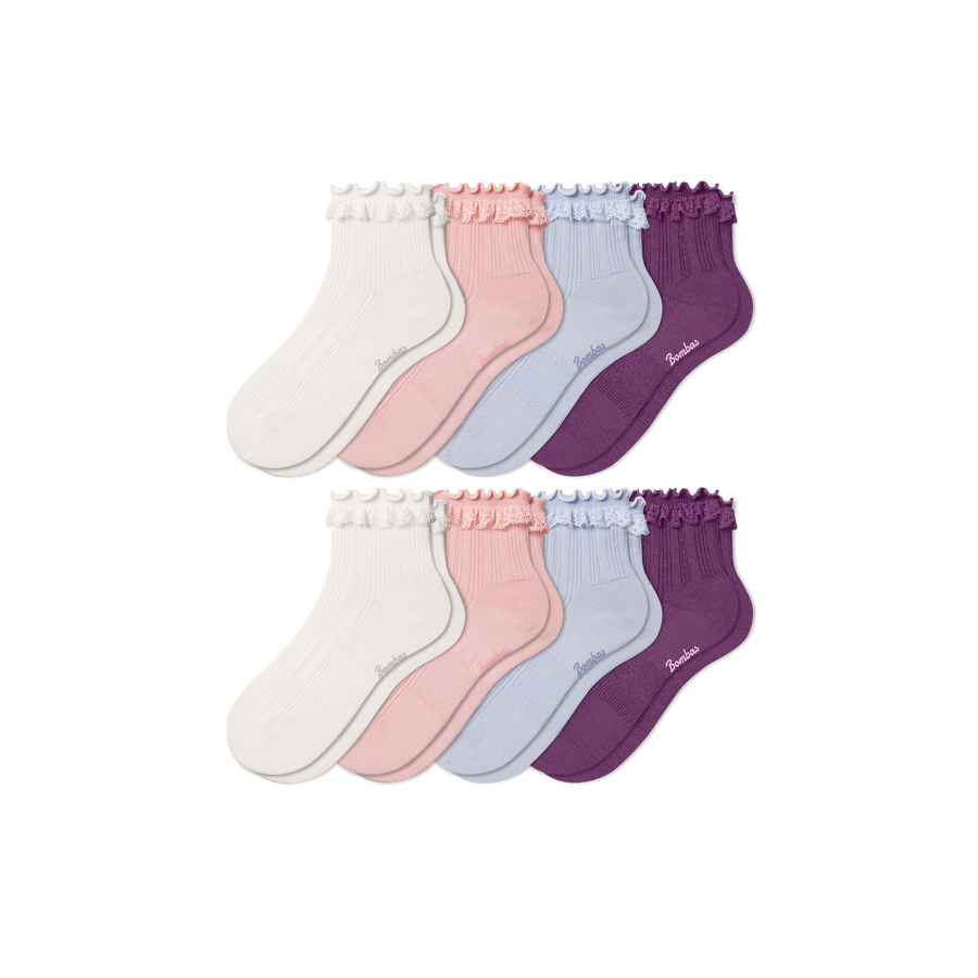 Youth Ruffle Rib Quarter Sock 8-Pack - Travel Pair
