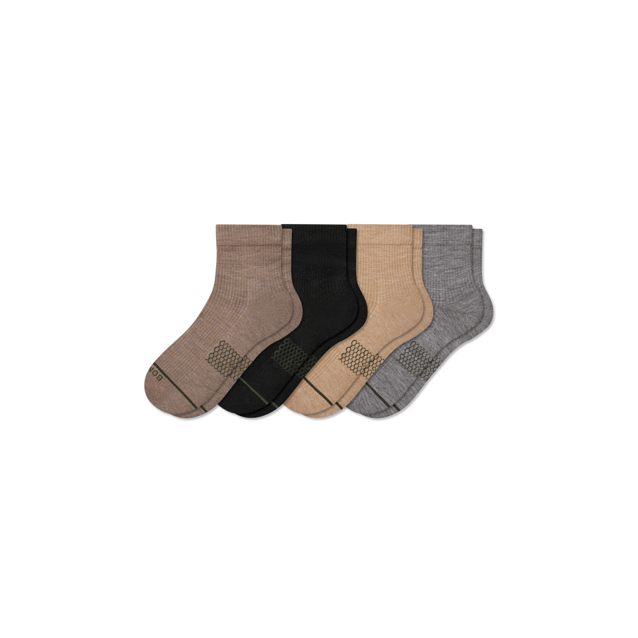 Men's Merino Wool Blend Modern Rib Quarter Sock 4-Pack - Simple Style